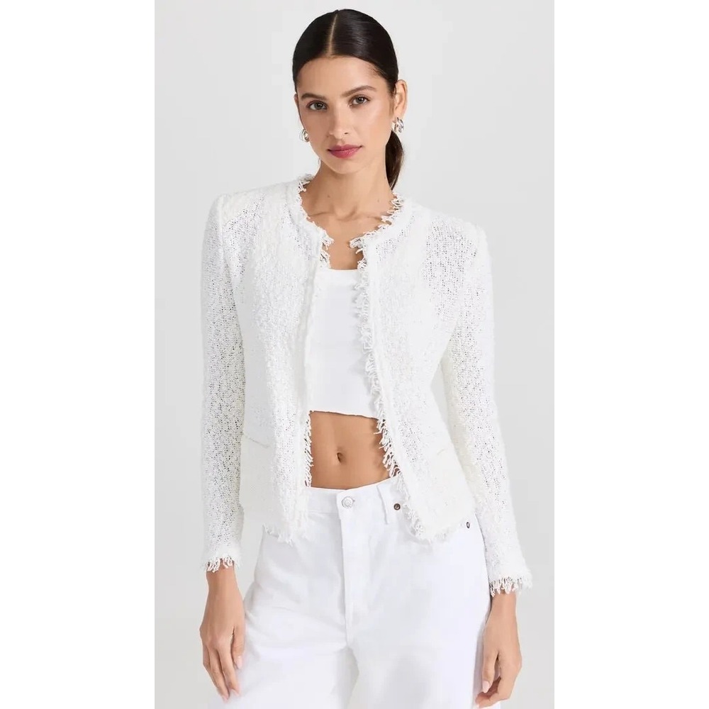 IRO Shavani Jacket Womens 00P White Textured Fringe Cotton Tweed‎ Boho Designer